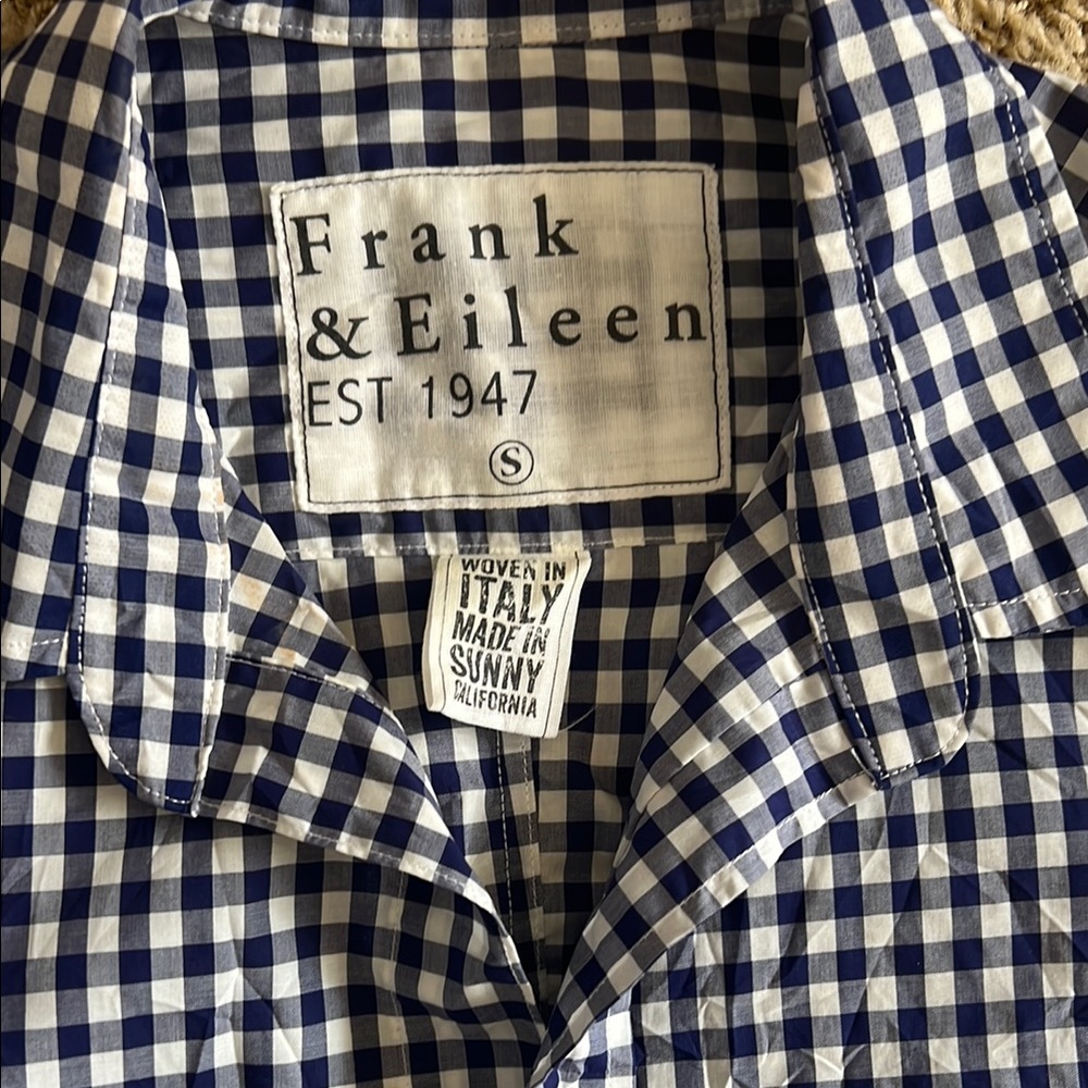 Frank & Eileen Barry crinkled Blue Checkered Shirt. S - Picture 3 of 9